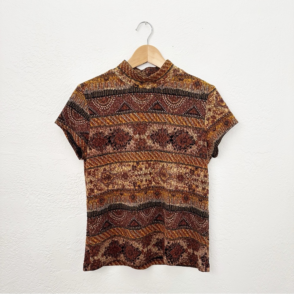 Vintage 90s Y2K Southwestern Multicolor Slinky Crinkle Baby Tee T Shirt Top